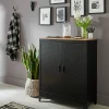 marque pas cher Castorama Armoire Basse En Métal Coloris Noir Mat Avec Plateau Effet Chêne 7