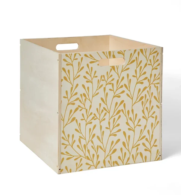 prix pas cher Castorama Boîte De Rangement Carrée En Bois Motif Feuillage Jaune 1