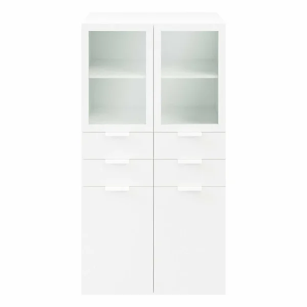 Castorama Meuble De Rangement Portes Battantes Vitrées Et Tiroirs Blanc GoodHome Atomia H. 187,5 X L. 100 X P. 47 Cm nouveau produit 1