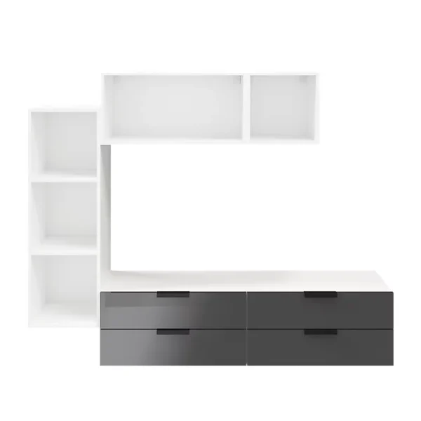 Castorama Meuble TV 4 Tiroirs Blanc Et Anthracite Brillant GoodHome Atomia L. 225 X P. 37 Cm mode 1