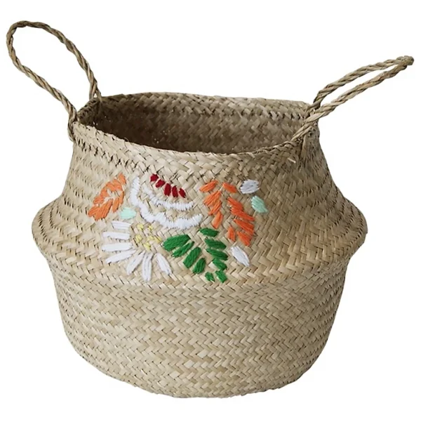 Castorama Panier Rond Tressé En Matières Naturelles Cloche Broderie Florale Protections acheteurs 1