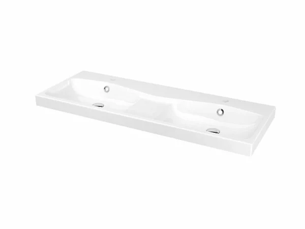 Acheter Maintenant Castorama Plan Double Vasque En Résine Blanc GoodHome Mila 120 Cm 1