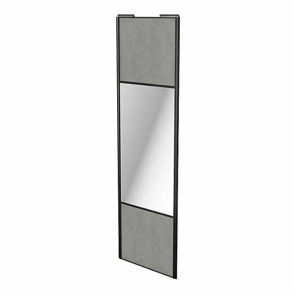 Castorama Porte De Placard Coulissante Avec Miroir Béton Avec Cadre Noir GoodHome Arius H. 248,5 X L. 77.2 Cm aux meilleurs prix 1