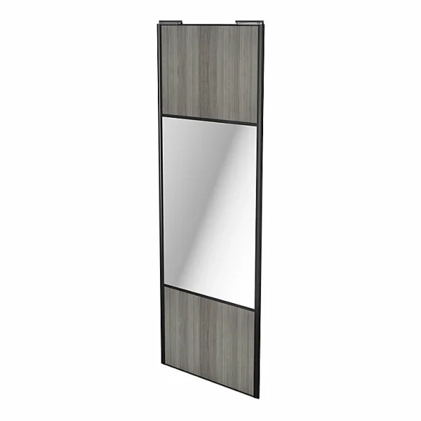 boutique en france Castorama Porte De Placard Coulissante Avec Miroir Effet Chêne Grisé Avec Cadre Noir GoodHome Arius H. 248,5 X L. 92.2 Cm 1