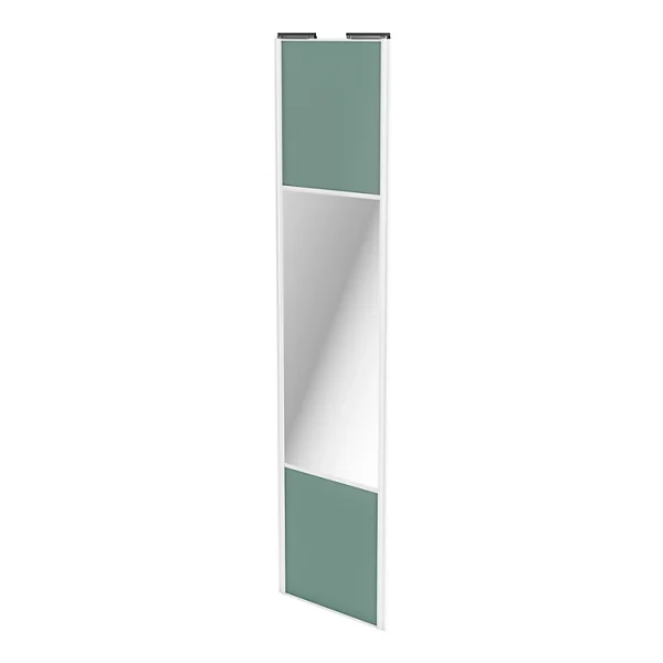 pas cher marque Castorama Porte De Placard Coulissante Avec Miroir Vert De Gris Avec Cadre Blanc GoodHome Arius H. 248,5 X L. 62.2 Cm 1