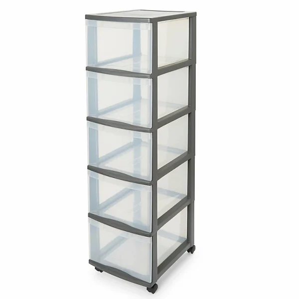 Castorama Tour En Plastique 5 tiroirs Kontor Gris H. 105,5 X L. 38 X P. 30 cm Pas Cher soldes France 1